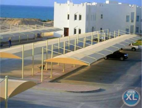 مظلات مواقف,سواتر مجدولة ,قرميد ملون مع الحوار للمظلات وسواتر