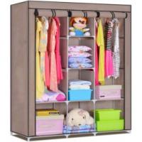 دولاب سفارى محمول معدن لتخزين الملابس 3 أبواب و ستارة ل�